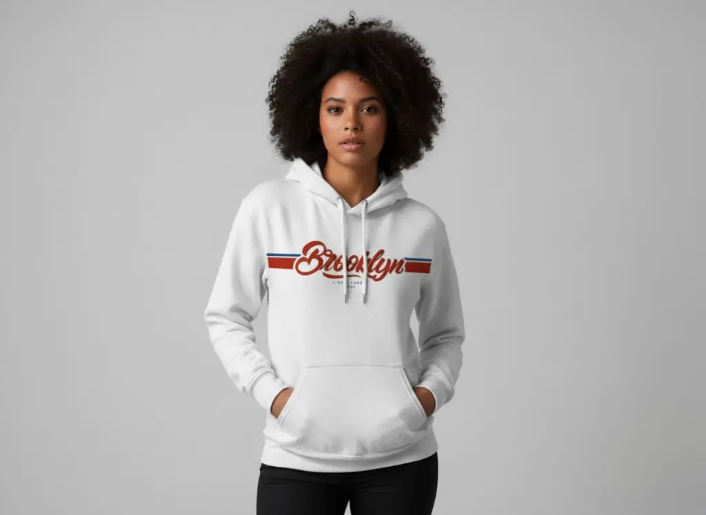 [BROOKLYN-UNISEX-M] Brooklyn Printed  Hoodie (White | 370 GSM)  (M)