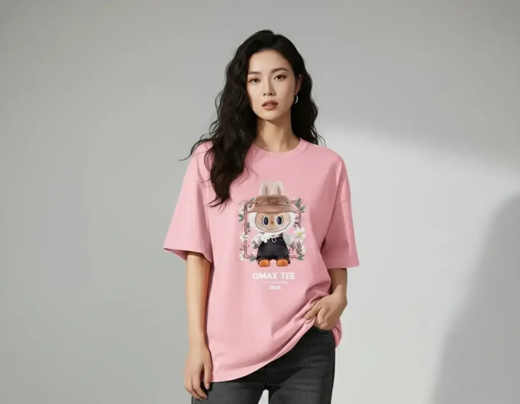 Omax Bunny Oversized T-Shirt (Pink | 200 GSM Pure Cotton Bio-Washed)