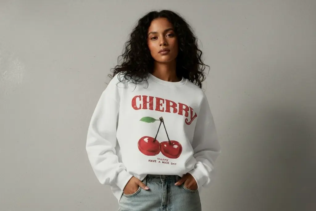 [CHERRY-WHITE-M] Cherry Mood Premium Women's Sweatshirt (WHITE, M)