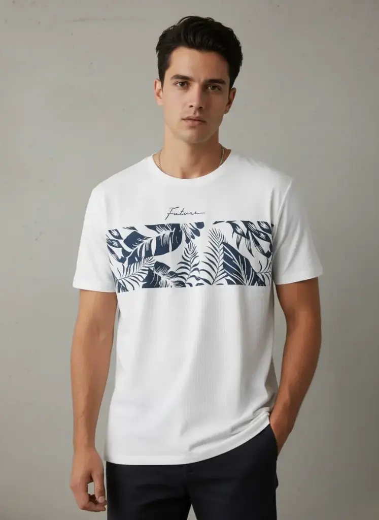[PALM-M] Palm Aura Regular Fit T-Shirt (White | 180 GSM Pure Cotton | Bio-Washed) (M)