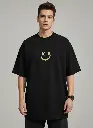 Oversized Smiley Streetwear T-Shirt – Black (200 GSM Pure Cotton)