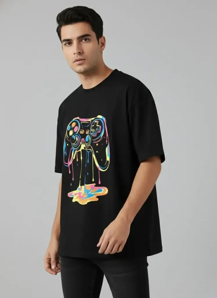 [NEON-M] Neon Drip Gaming Oversized Tee – 200 GSM Heavyweight Pure Cotton  (M)