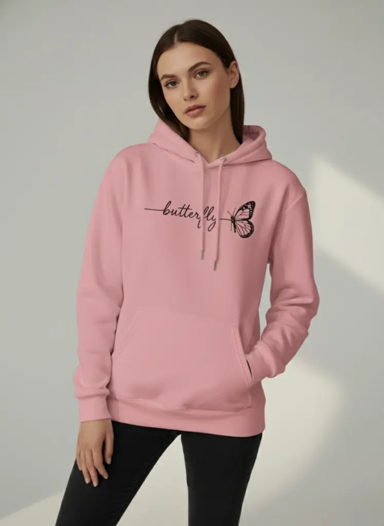 [BUTTERFLY-WHITE-M] Butterfly & Floral Premium Women’s Hoodie (WHITE, M)