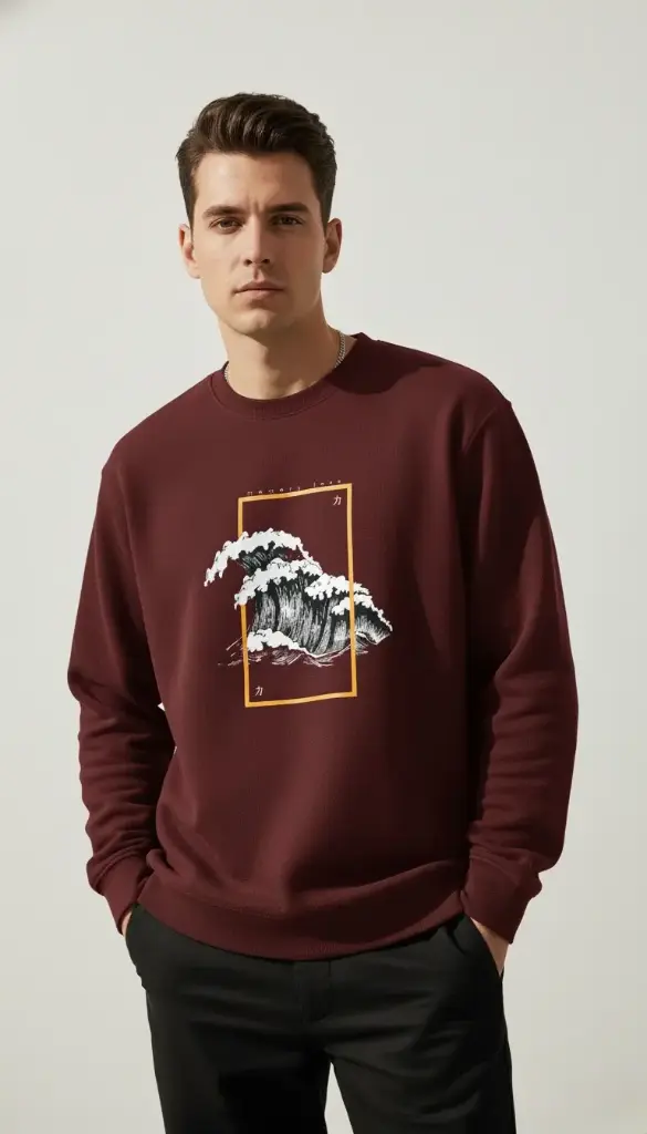Wave Frame Maroon Men's Sweatshirt