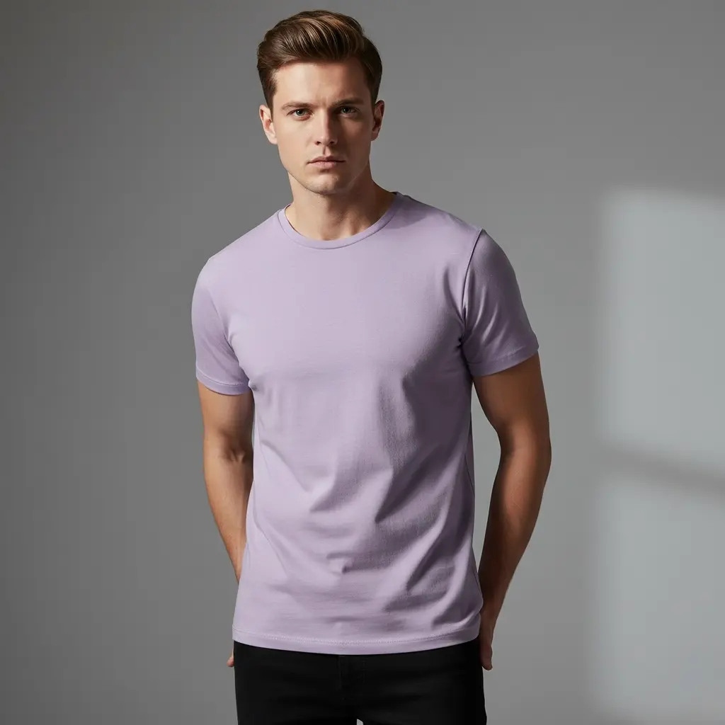 [LAVENDER-180-M] Lavender Regular Fit T-Shirt (180 GSM | Pure Cotton | Bio-Washed) (M)