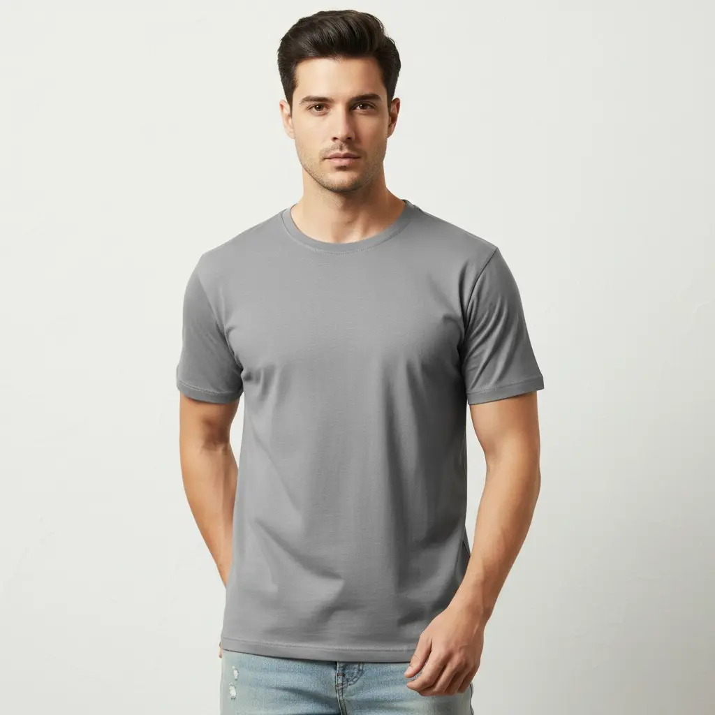 Grey Regular Fit T-Shirt (180 GSM | Pure Cotton | Bio-Washed)