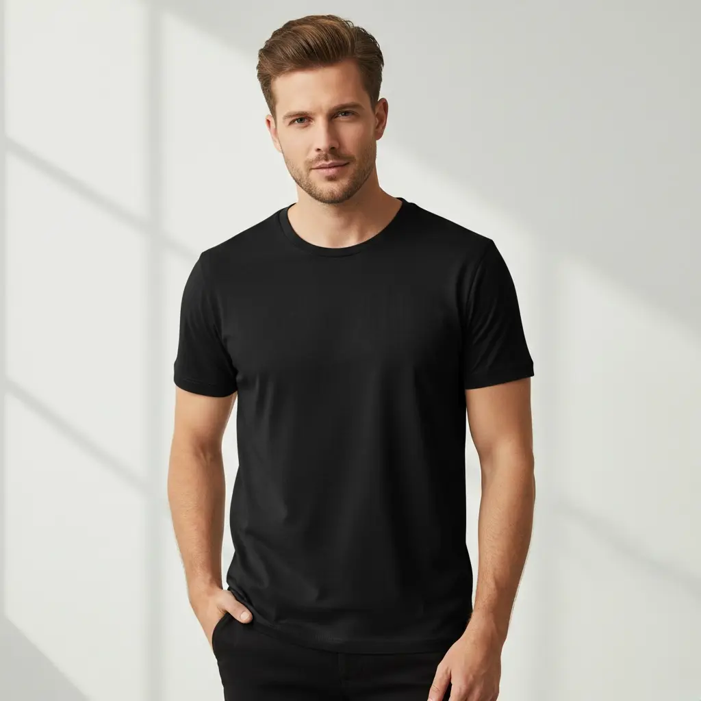 [BLACK-180-M] Black Regular Fit T-Shirt (180 GSM | Pure Cotton | Bio-Washed) (M)