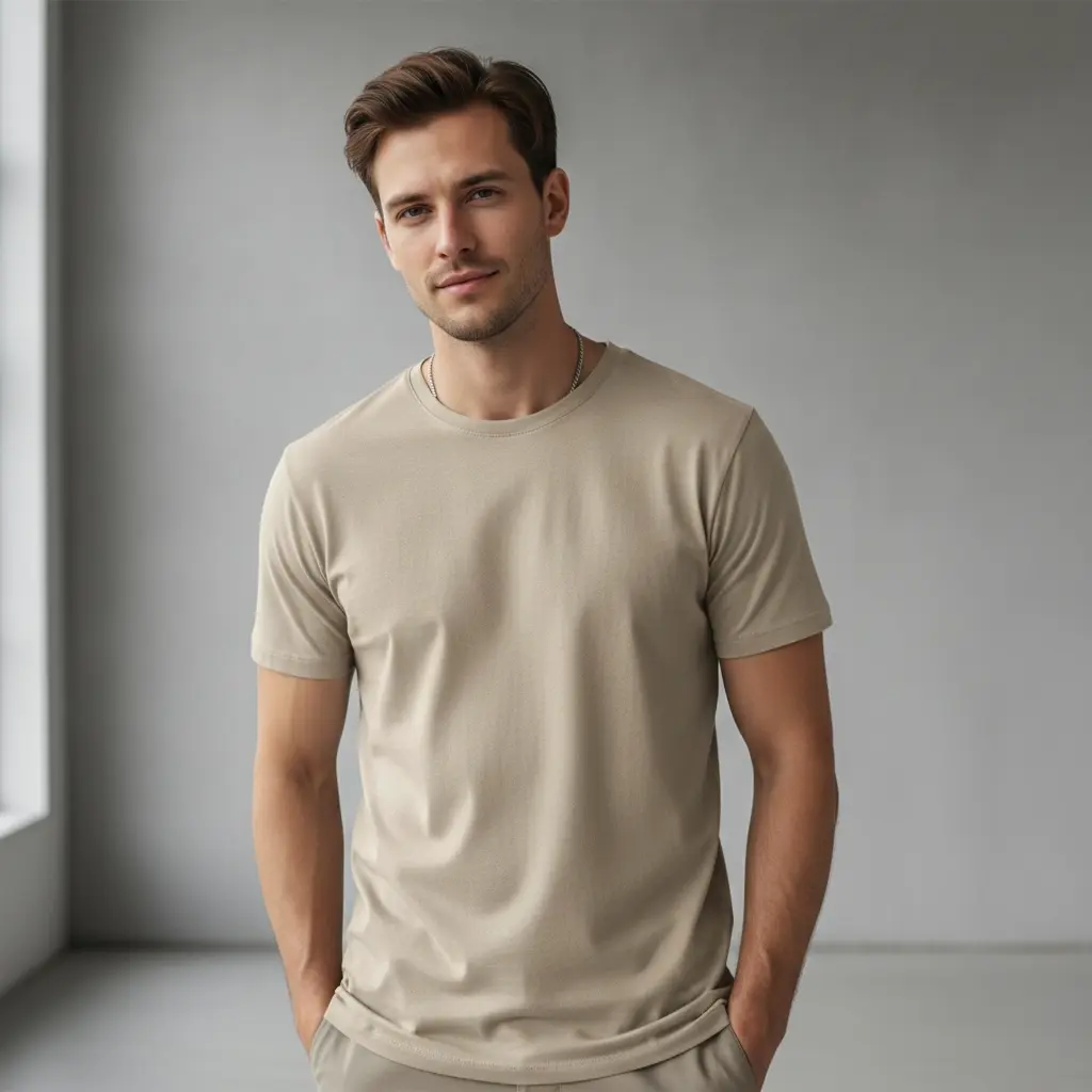 Beige Regular Fit T-Shirt (180 GSM | Pure Cotton | Bio-Washed) 
