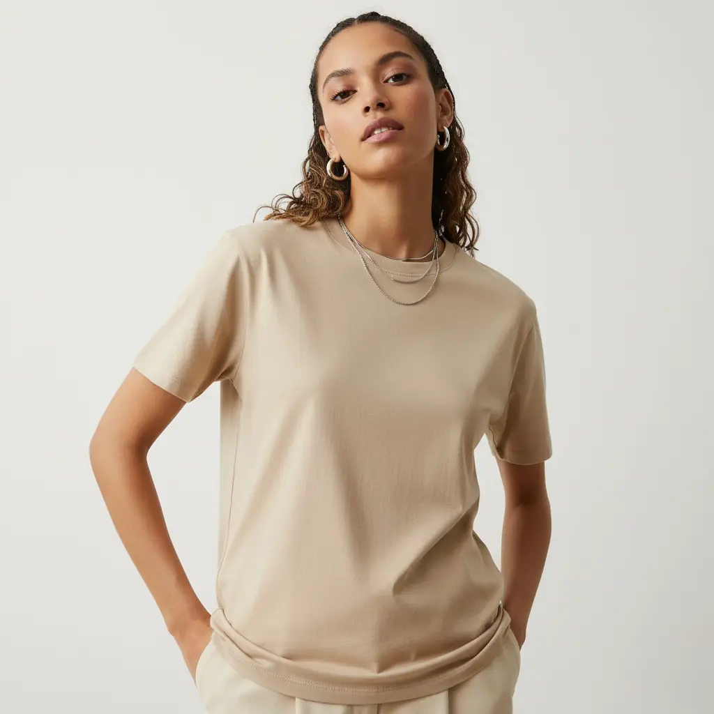 [BEIGE-F-180-M] Women’s Beige Regular Fit T-Shirt (180 GSM | Pure Cotton | Bio-Washed) (M)