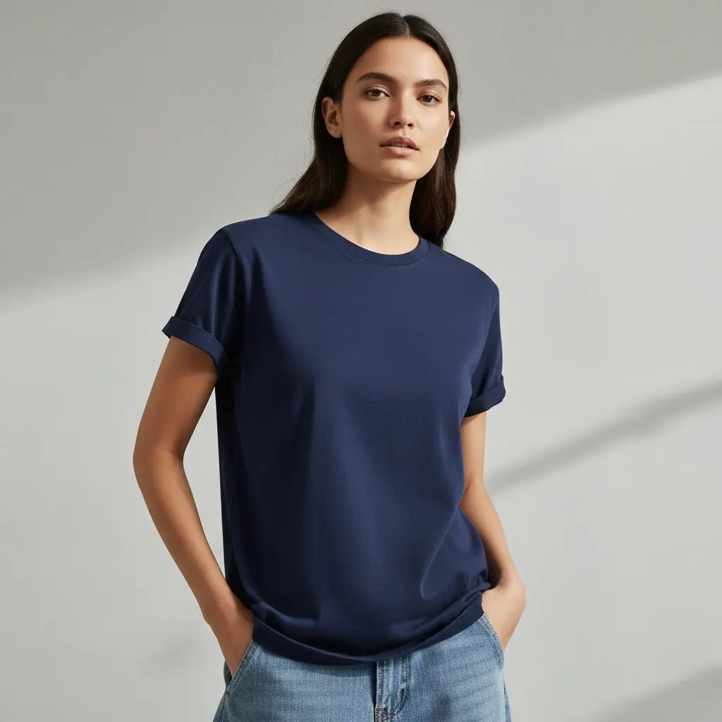 [DARKBLUE-F-180-M] Women’s Navy Blue Regular Fit T-Shirt (180 GSM | Pure Cotton | Bio-Washed) (M)