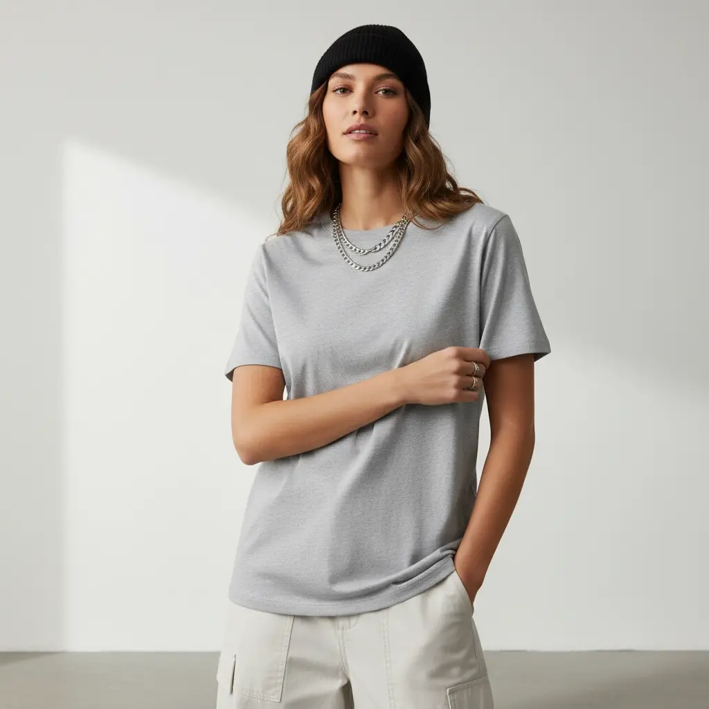 [GREY-F-180-M] Women’s Grey Regular Fit T-Shirt (180 GSM | Pure Cotton | Bio-Washed)  (M)