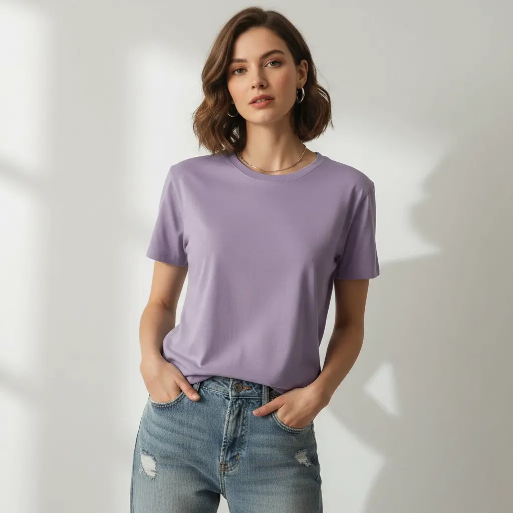 [LAVENDER-F-180-M] Women’s Lavender Regular Fit T-Shirt (180 GSM | Pure Cotton | Bio-Washed) (M)
