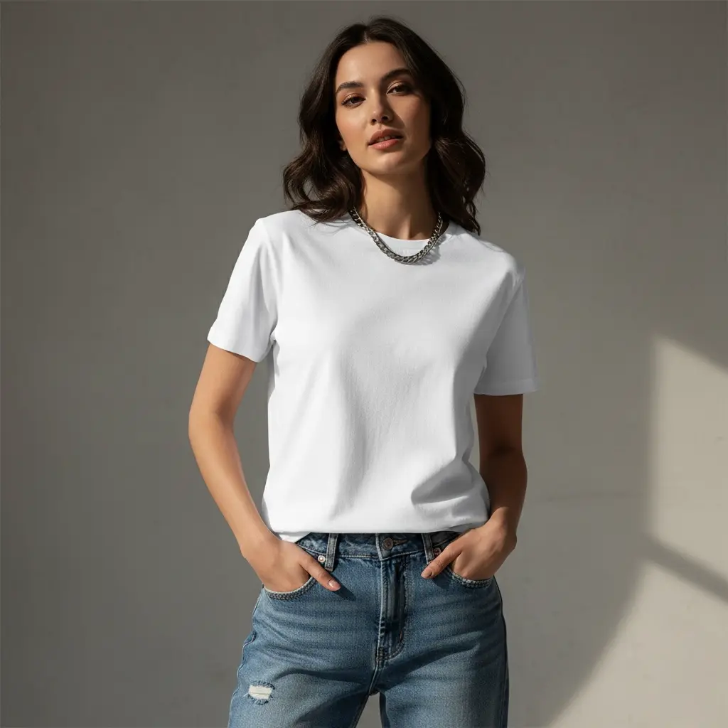[WHITE-F-180-M] Women’s White Regular Fit T-Shirt (180 GSM | Pure Cotton | Bio-Washed) (M)