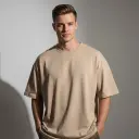 Men's Beige Oversized T-Shirt (200 GSM | Pure Cotton | Bio- Washed)