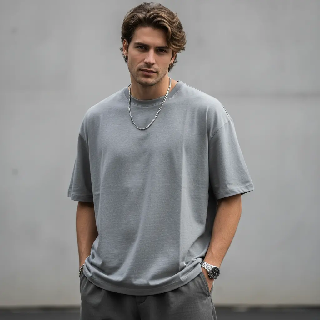 Men's Grey Oversized T-Shirt (200 GSM | Pure Cotton | Bio- Washed)