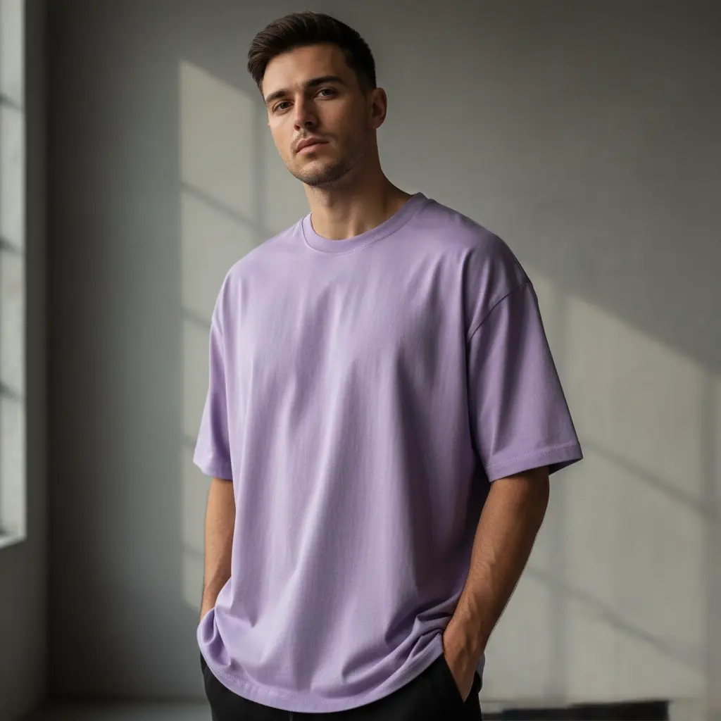 Men's Lavender Oversized T-Shirt (200 GSM | Pure Cotton | Bio- Washed)