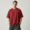 Men's Red Oversized T-Shirt (200 GSM | Pure Cotton | Bio- Washed)