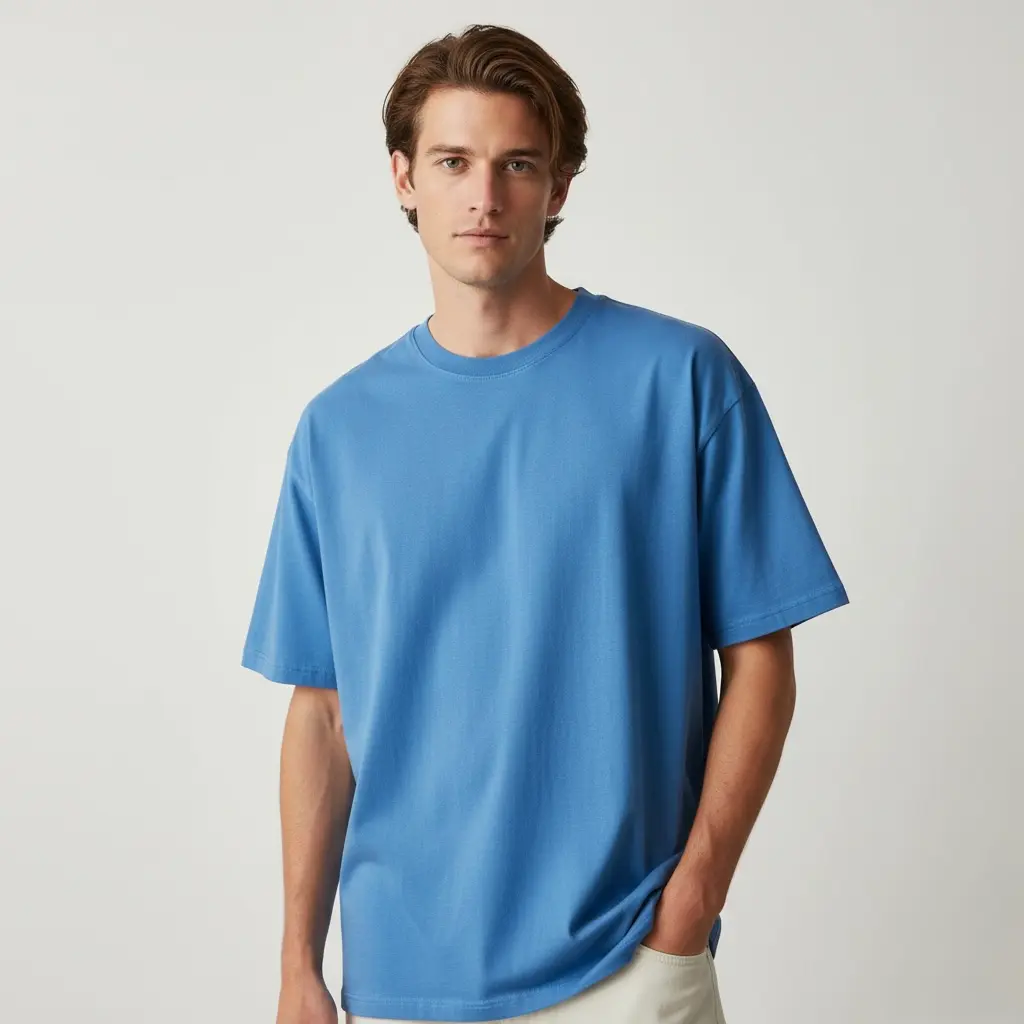 [M-SKYBLUE-200-M] Men's Sky-Blue Oversized T-Shirt (200 GSM | Pure Cotton | Bio- Washed) (M)