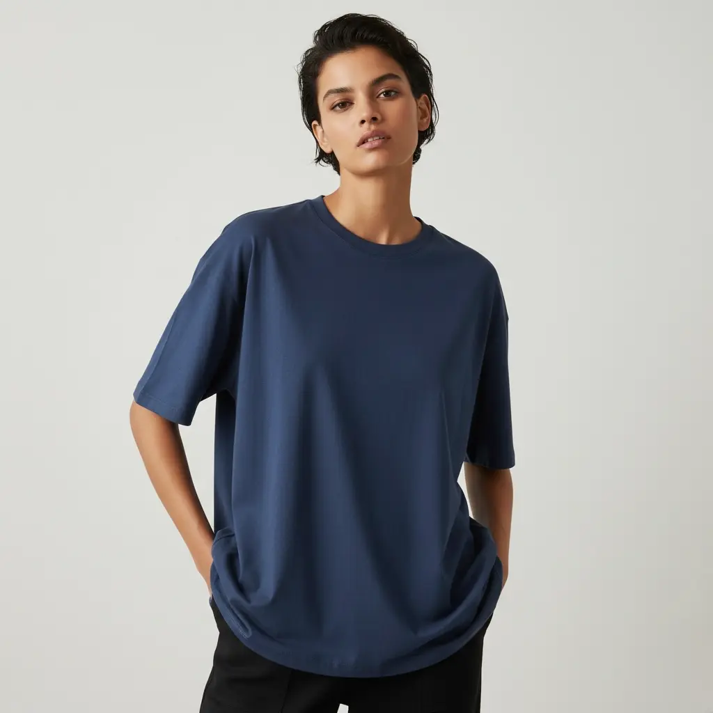 [W-DARKBLUE-200-M] 200 GSM Oversized Pure Cotton Bio-Washed T-Shirt (Regular Fit) (M)