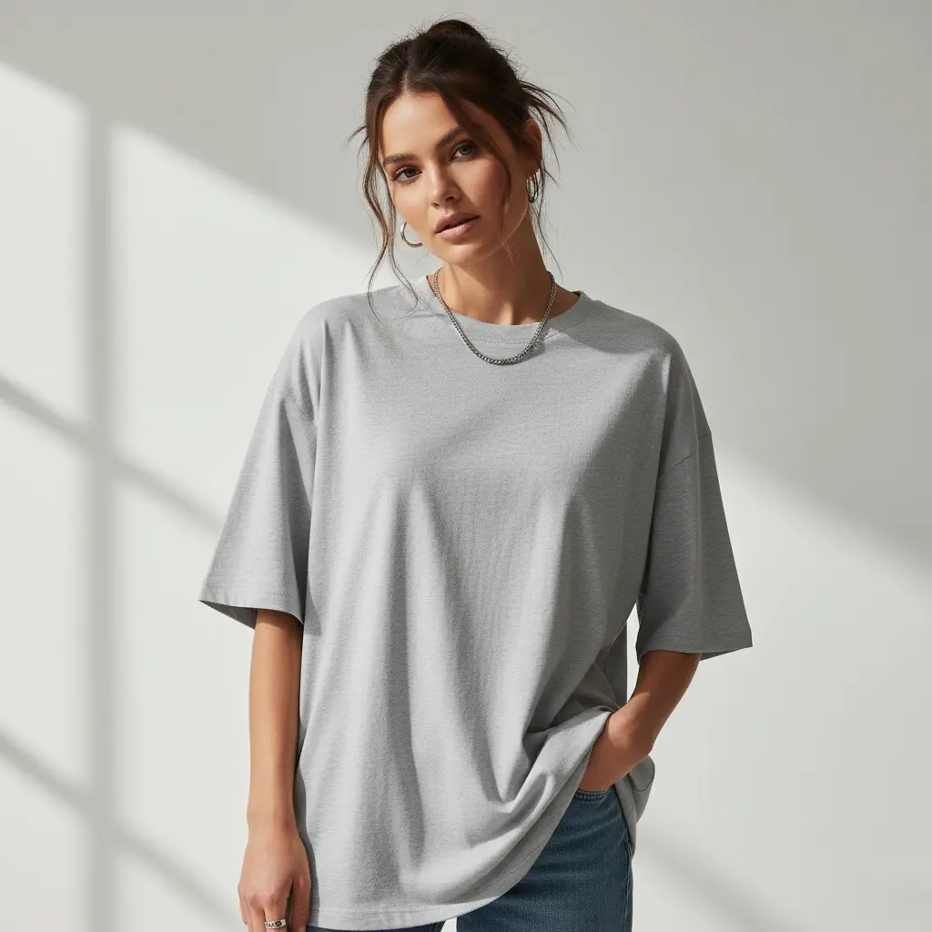 [W-GREY-200-M] 200 GSM Oversized Pure Cotton Bio-Washed T-Shirt (Regular Fit) (M)
