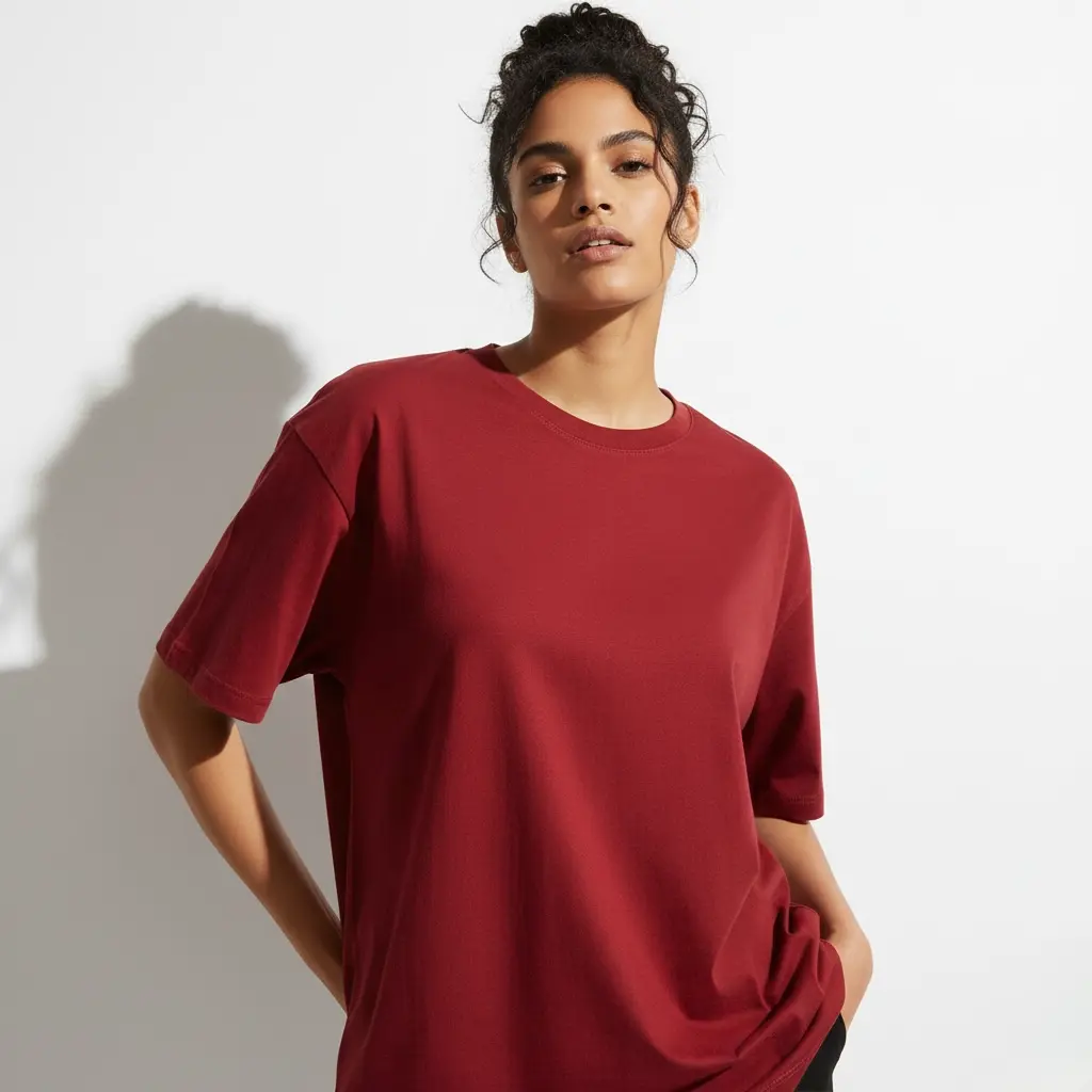 [W-RED-200-M] 200 GSM Oversized Pure Cotton Bio-Washed T-Shirt (Regular Fit) (M)