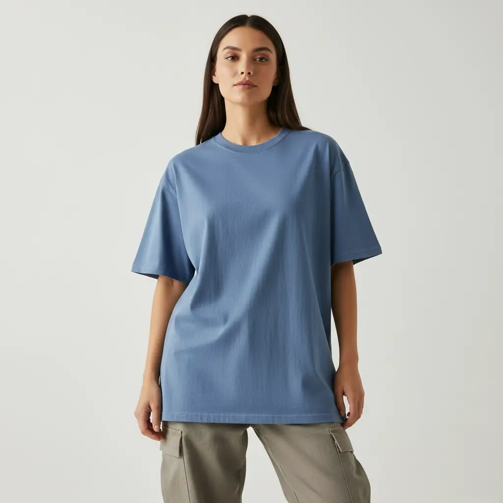 [W-SKYBLUE-200-M] 200 GSM Oversized Pure Cotton Bio-Washed T-Shirt (Regular Fit)  (M)