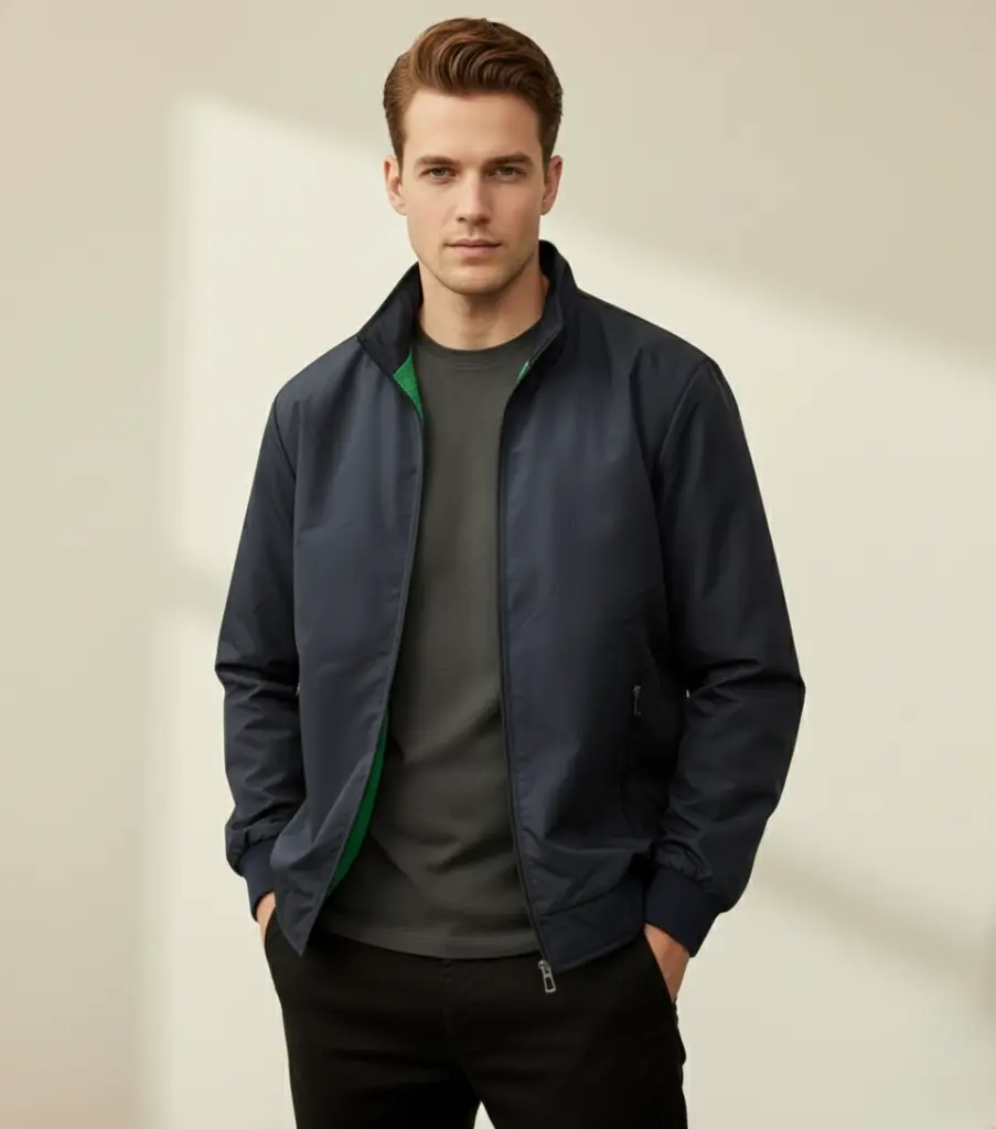 [POLYESTER-BLUE-L] Men’s Polyester Blue Windcheater Jacket –  (L)