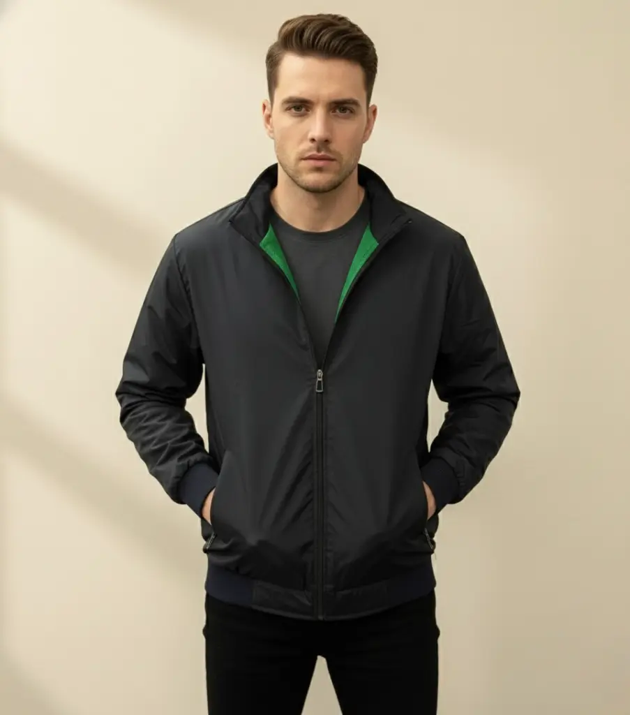 [BLACK-POLYSTER-L] Men’s Polyester Black Windcheater Jacket – (L)