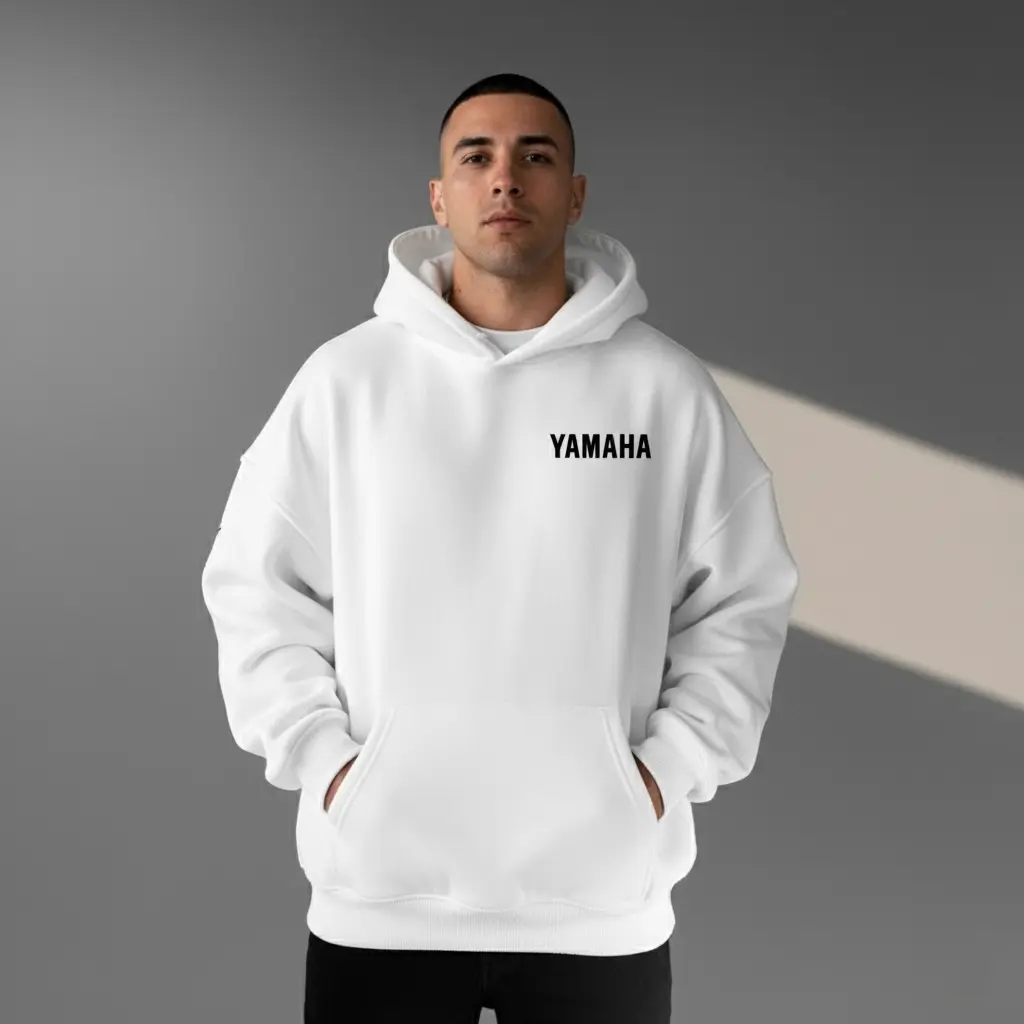 [YAMAHA-WHITE-M] White Yamaha Premium 430 GSM Heavyweight Hoodie  (M)