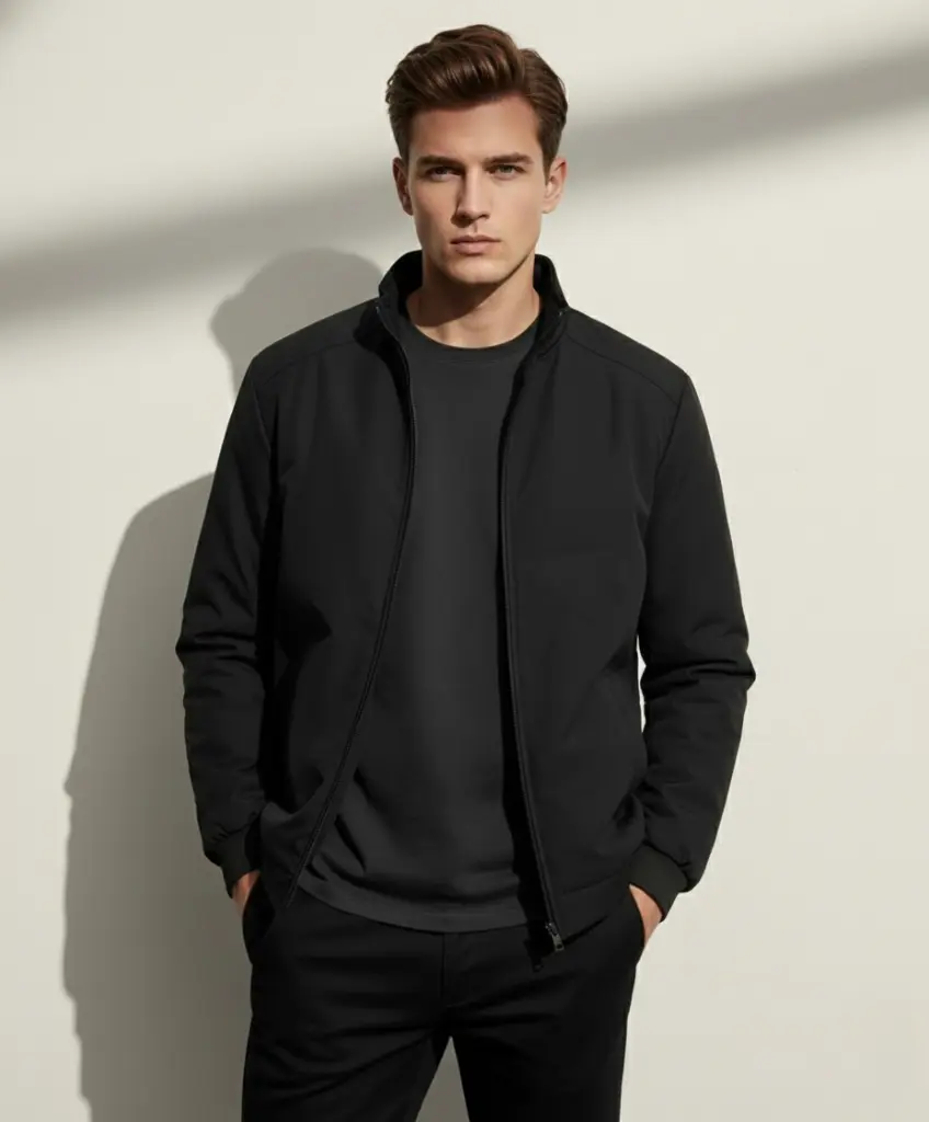 [BLACK-L-JACKET] Men’s Black Woolen Winter Jacket – (L)