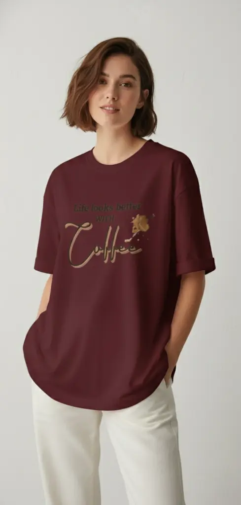 [COFFEE-WHITE-M] Coffee Design Premium Oversized Girl's T-Shirt (WHITE, M)